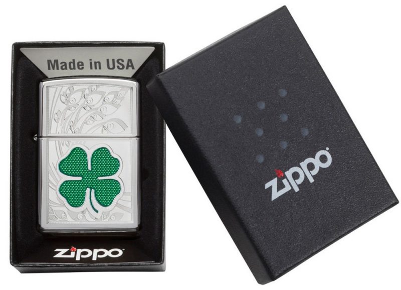 Zippo Lighter 24699 Clover High Polish Chrome Design 24699