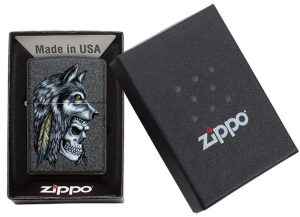 Zippo Lighter 29863 Wolf Skull Feather Design 29863
