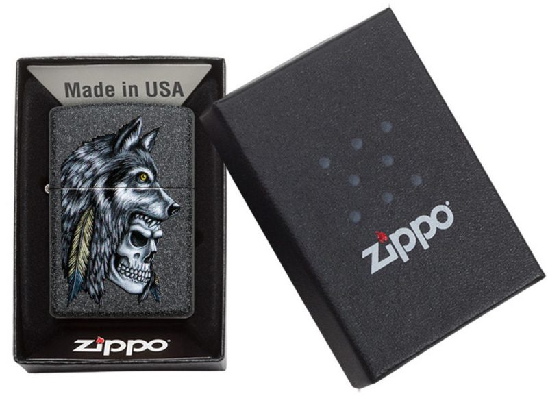 Zippo Lighter 29863 Wolf Skull Feather Design 29863