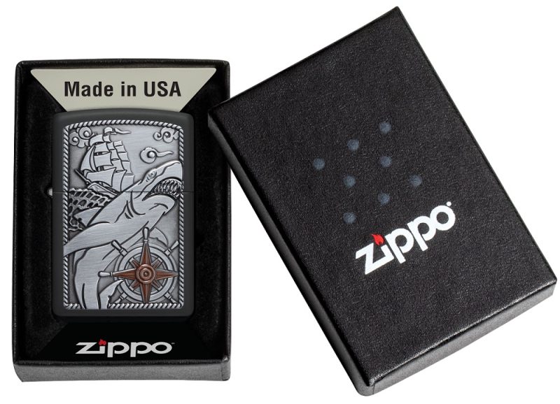 Zippo Lighter 48120 Ship Shark Emblem Design 48120