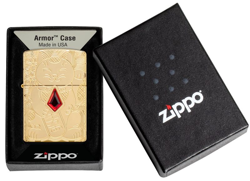 Zippo Lighter 49802 Armor™ Lucky Cat Design 49802