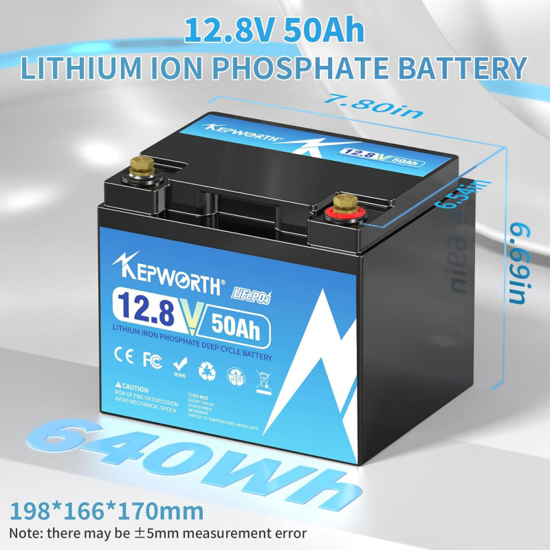 KEPWORTH Lithium LifePo4 akumulators 12 V 50 Ah IP65 ūdensizturīgs