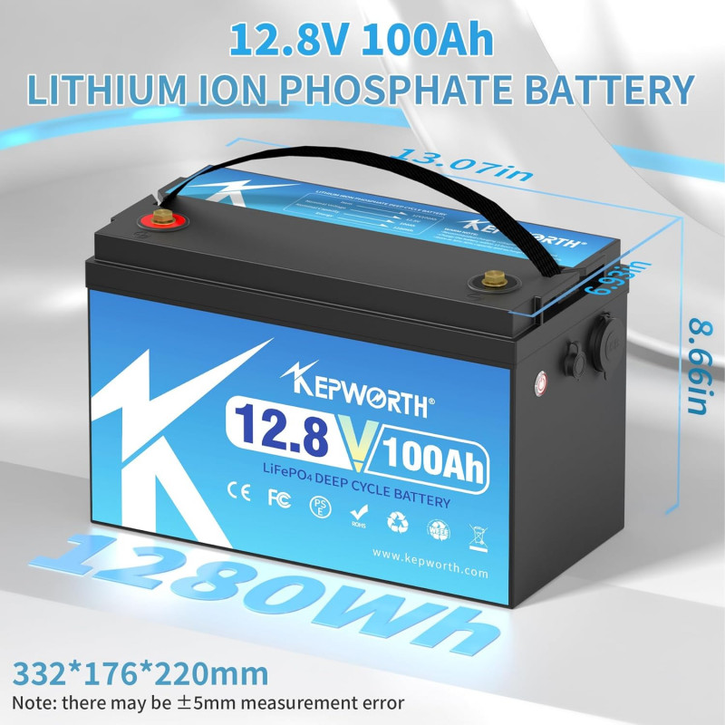 KEPWORTH Lithium LifePo4 akumulators 12 V 100 Ah IP65 ūdensizturīgs 2x USB ligzdas