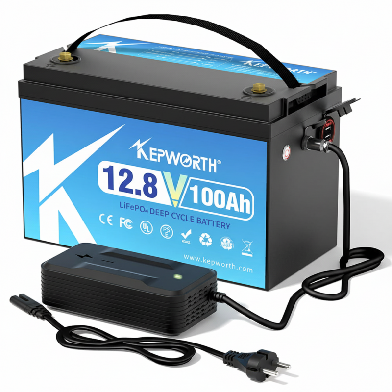 KEPWORTH Lithium LifePo4 akumulators 12 V 100 Ah IP65 ūdensizturīgs 2x USB ligzdas
